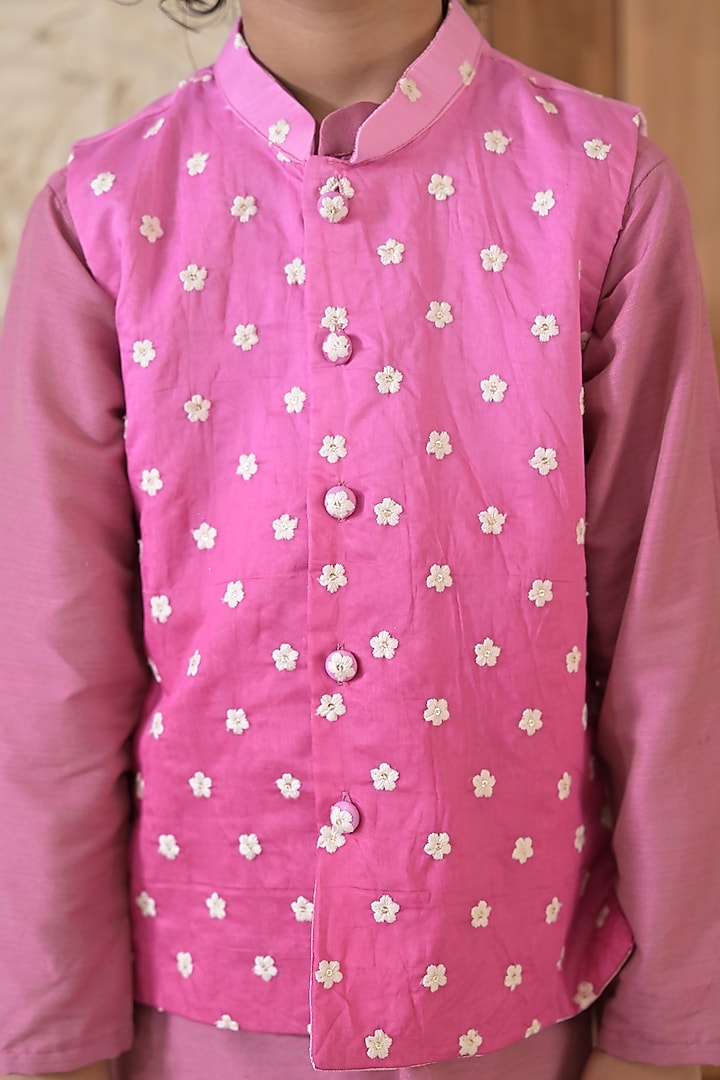 Purple Chanderi Threadwork Nehru Jacket Set For Boys by The Plum Bum at Pernia's Pop Up Shop