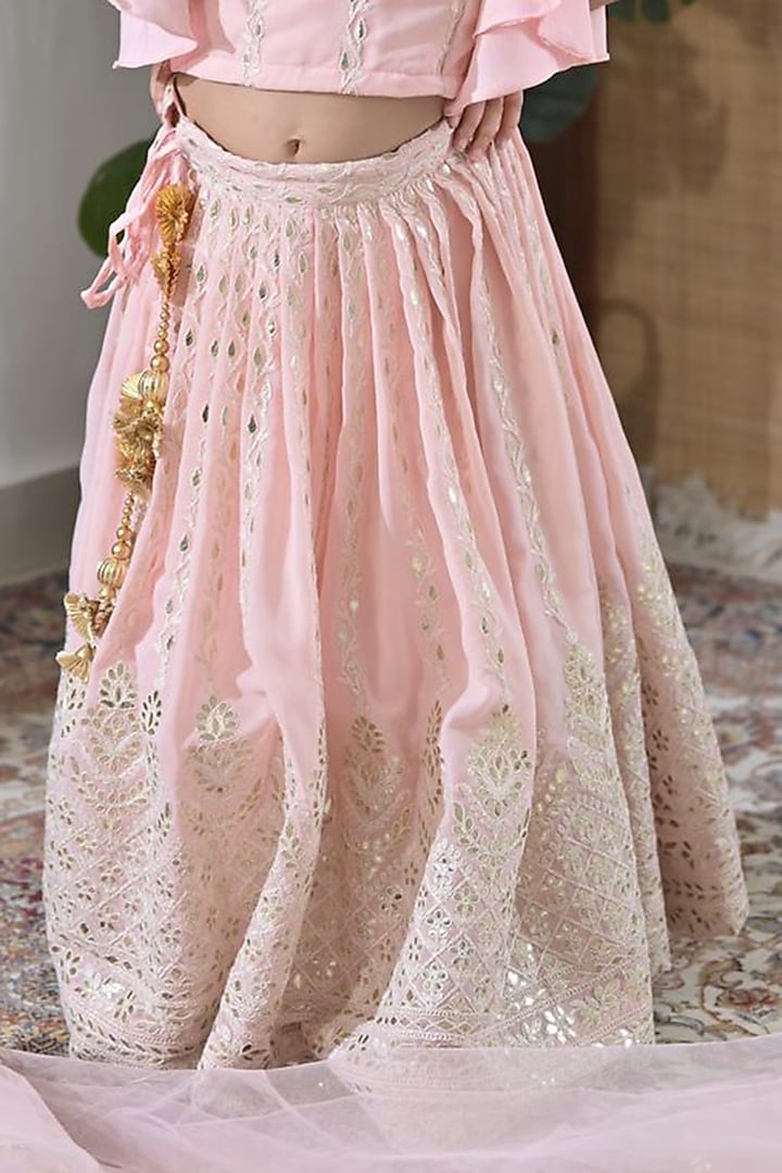 Pink Georgette Gota Patti Embroidered Lehenga Set For Girls by The Plum Bum at Pernia's Pop Up Shop