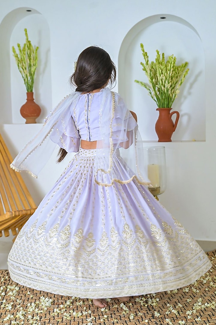 Purple Georgette Gota Patti Embroidered Lehenga Set For Girls by The Plum Bum at Pernia's Pop Up Shop