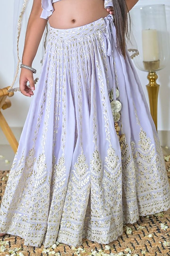 Purple Georgette Gota Patti Embroidered Lehenga Set For Girls by The Plum Bum at Pernia's Pop Up Shop
