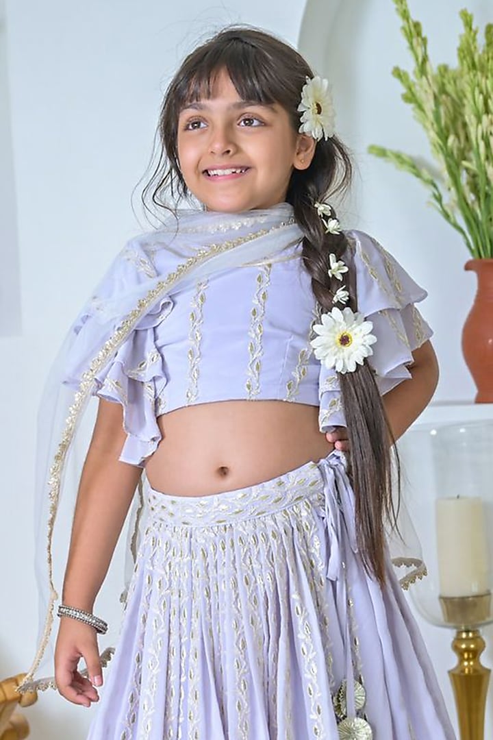 Purple Georgette Gota Patti Embroidered Lehenga Set For Girls by The Plum Bum at Pernia's Pop Up Shop