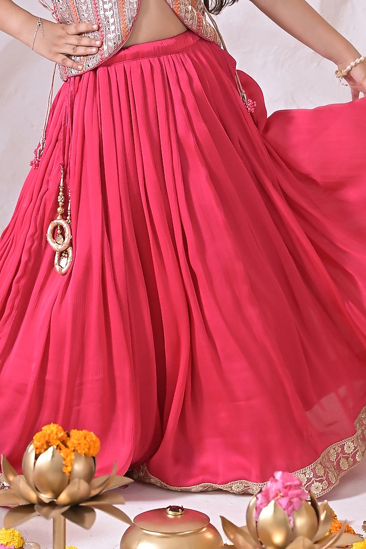 Fuchsia Pink Georgette Lehenga Set For Girls by The Plum Bum at Pernia's Pop Up Shop