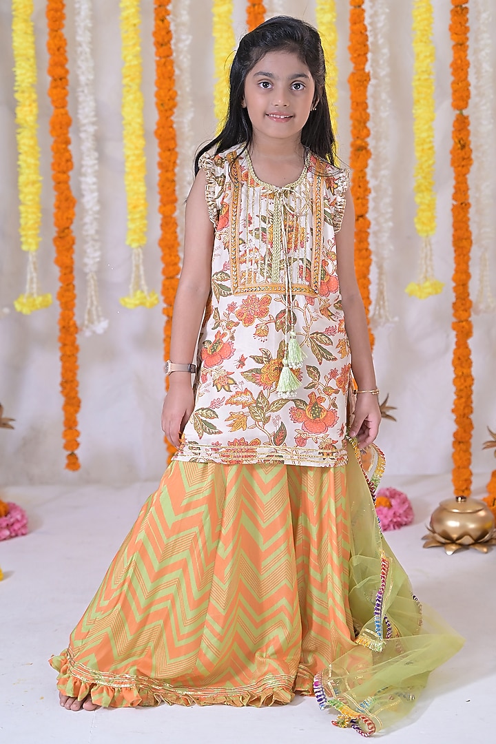 Multi-Colored Muslin Flared Palazzo Pant Set For Girls by The Plum Bum at Pernia's Pop Up Shop