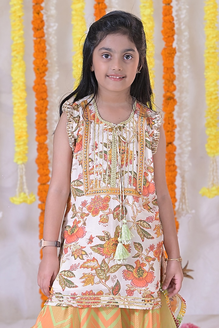 Multi-Colored Muslin Flared Palazzo Pant Set For Girls by The Plum Bum at Pernia's Pop Up Shop