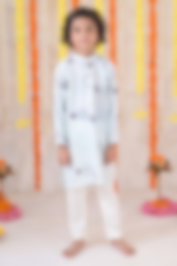 Blue Linen Satin Kurta Set For Boys by The Plum Bum
