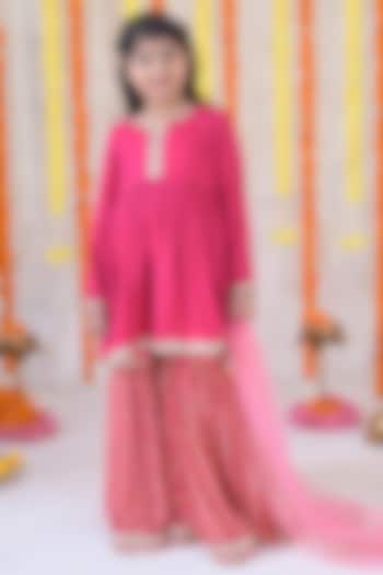 Fuchsia Pink Muslin Sharara Set For Girls by The Plum Bum at Pernia's Pop Up Shop