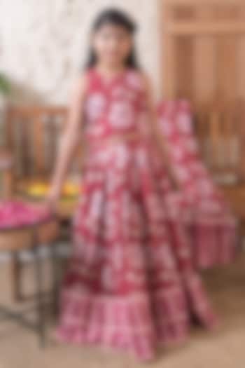 Maroon Cotton Floral Printed Lehenga Set For Girls by The Plum Bum at Pernia's Pop Up Shop
