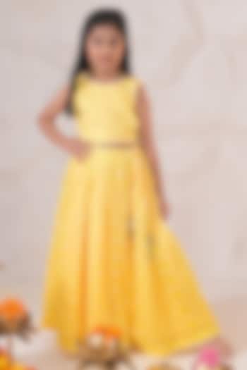 Yellow Chanderi Pearl Embroidered Lehenga Set For Girls by The Plum Bum at Pernia's Pop Up Shop