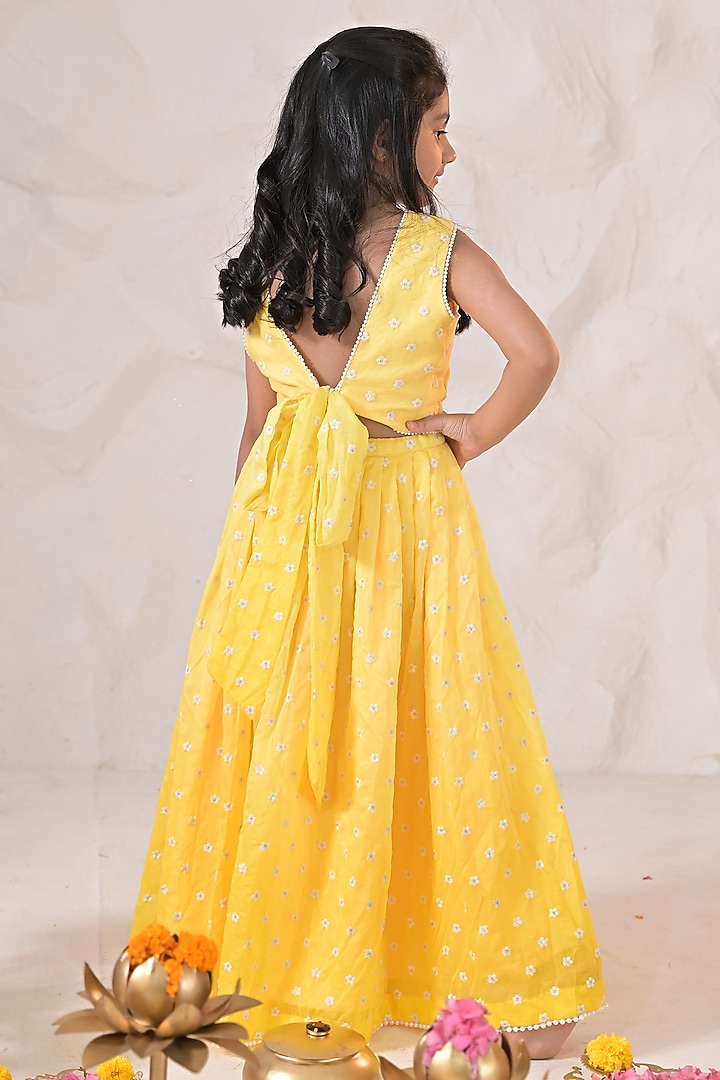 Yellow Chanderi Pearl Embroidered Lehenga Set For Girls by The Plum Bum at Pernia's Pop Up Shop