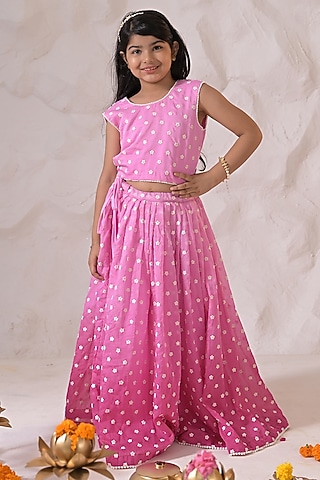Purple Chanderi Pearl Embroidered Lehenga Set For Girls by The Plum Bum