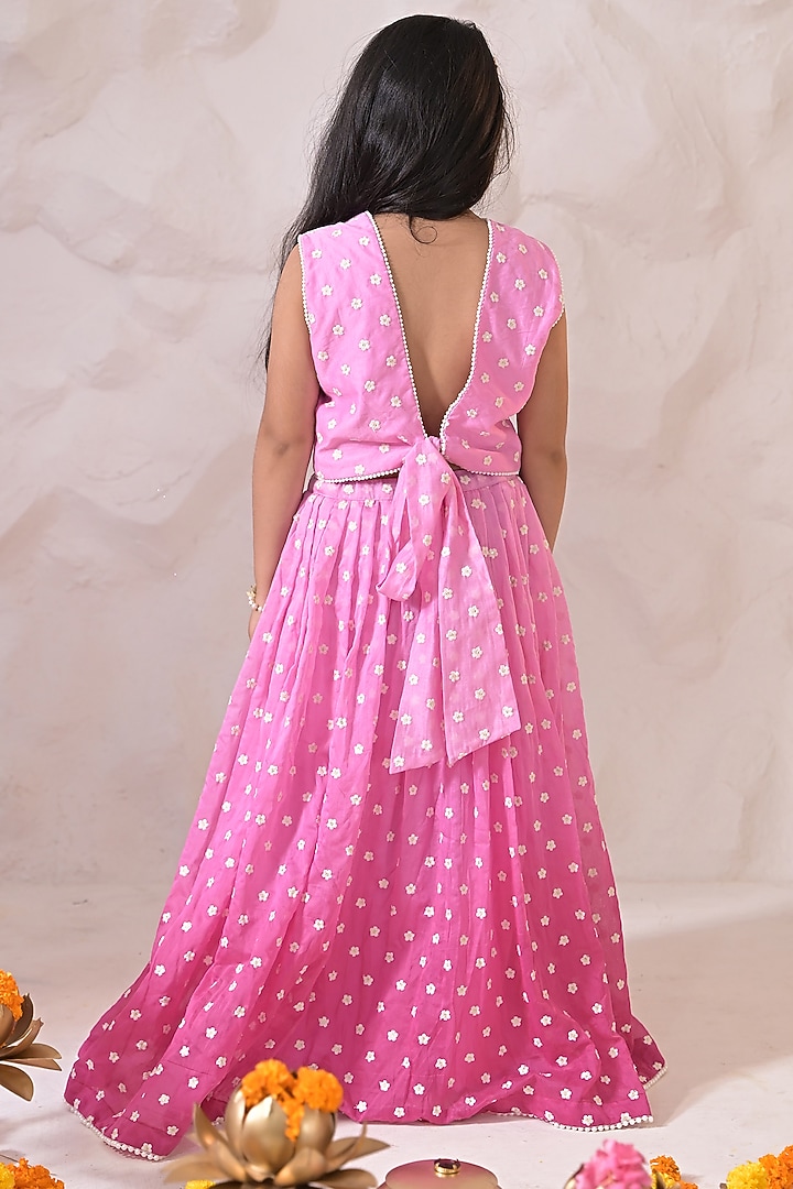 Purple Chanderi Pearl Embroidered Lehenga Set For Girls by The Plum Bum at Pernia's Pop Up Shop