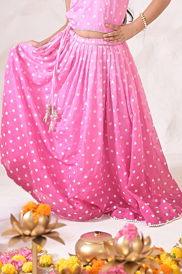 Purple Chanderi Pearl Embroidered Lehenga Set For Girls by The Plum Bum at Pernia's Pop Up Shop
