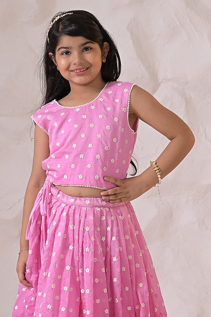 Purple Chanderi Pearl Embroidered Lehenga Set For Girls by The Plum Bum at Pernia's Pop Up Shop