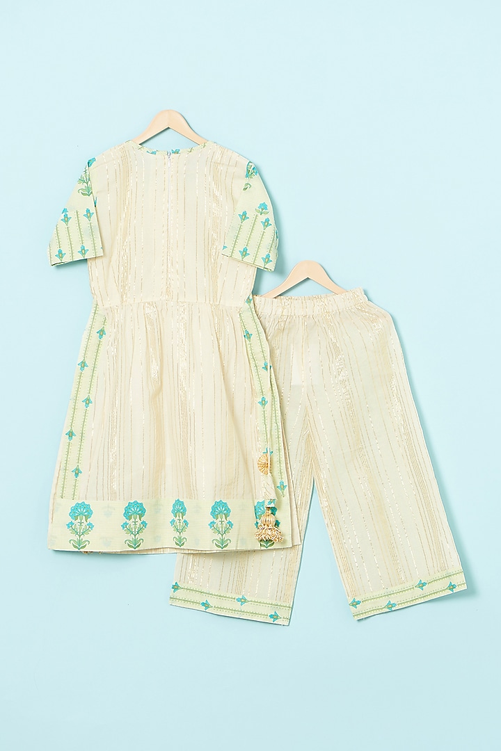 White Cotton Lurex Long Kurta Set For Girls by The Plum Bum at Pernia's Pop Up Shop