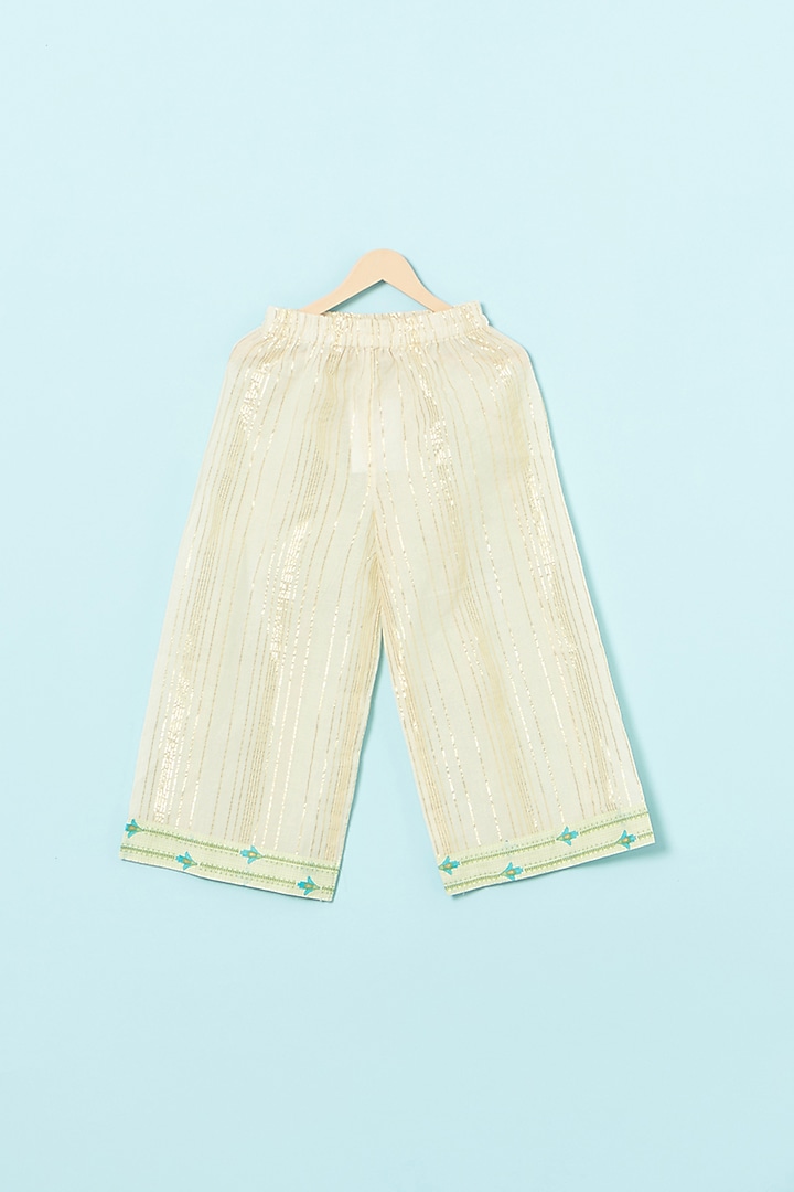 White Cotton Lurex Long Kurta Set For Girls by The Plum Bum at Pernia's Pop Up Shop