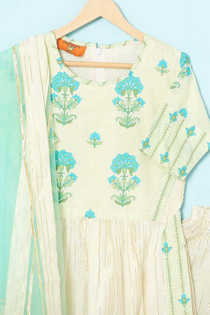 White Cotton Lurex Long Kurta Set For Girls by The Plum Bum at Pernia's Pop Up Shop