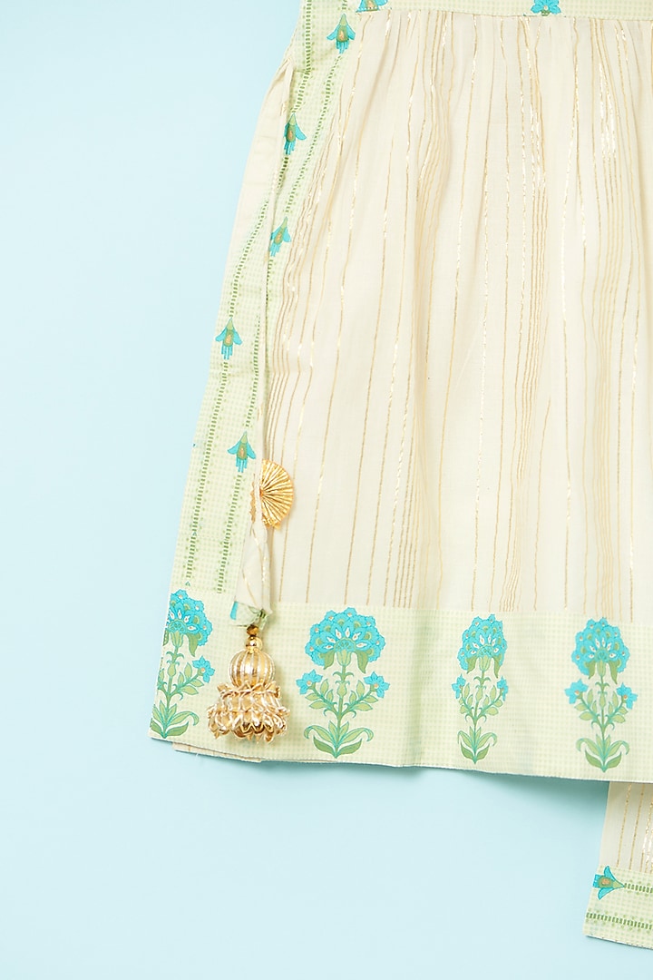 White Cotton Lurex Long Kurta Set For Girls by The Plum Bum at Pernia's Pop Up Shop