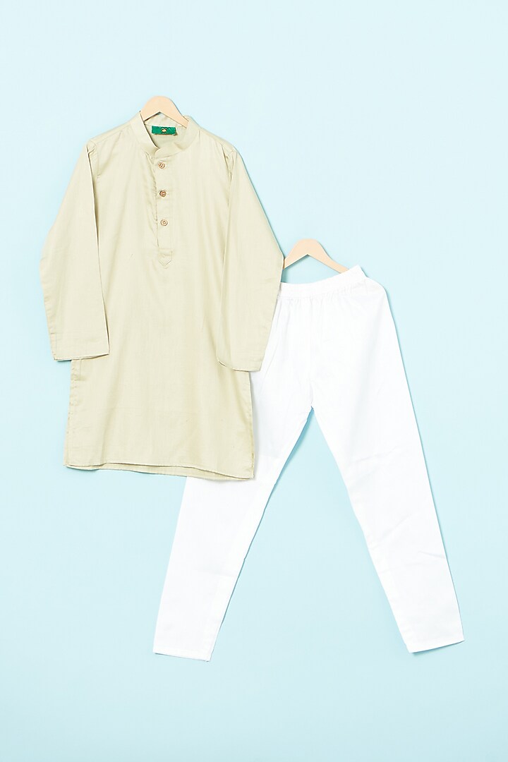 Ivory Linen Satin Abstract Printed Nehru Jacket Set For Boys by The Plum Bum at Pernia's Pop Up Shop