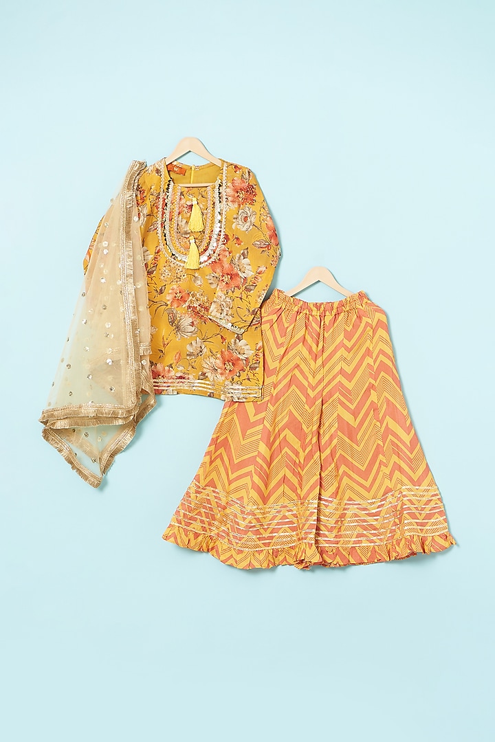 Yellow Muslin Flared Sharara Set For Girls by The Plum Bum at Pernia's Pop Up Shop
