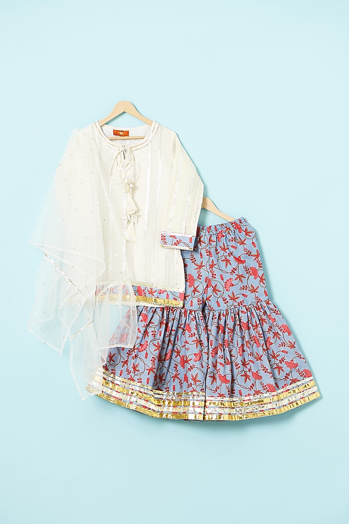 Blue Cotton Gota Embroidered Sharara Set For Girls by The Plum Bum at Pernia's Pop Up Shop