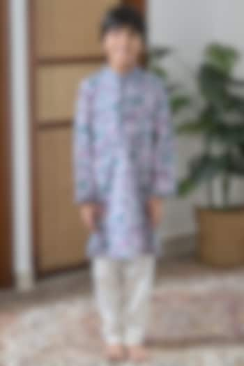 Lilac Cotton Floral Printed Kurta Set For Boys by The Plum Bum at Pernia's Pop Up Shop