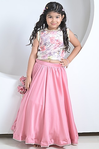Purple Linen Satin & Satin Chiffon Lehenga Set For Girls by The Plum Bum