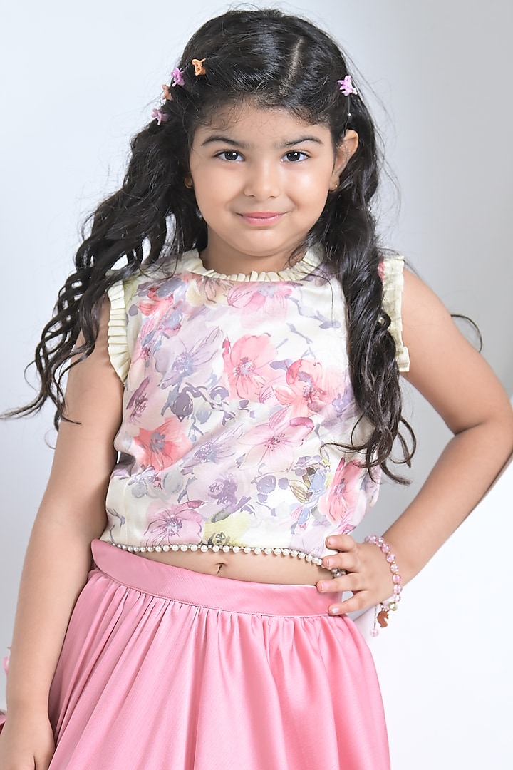Purple Linen Satin & Satin Chiffon Lehenga Set For Girls by The Plum Bum at Pernia's Pop Up Shop