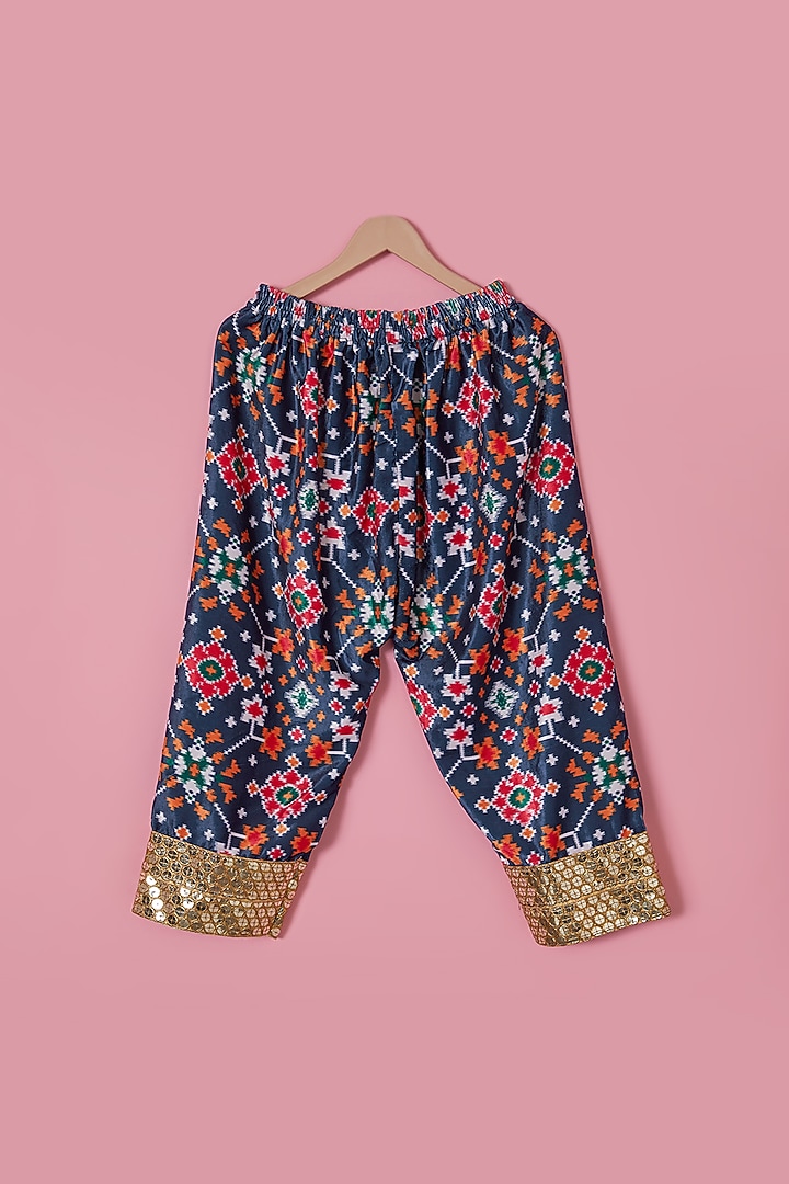 Midnight Blue Micro Velvet Patola Printed A-Line Kurta Set For Girls by The Plum Bum at Pernia's Pop Up Shop