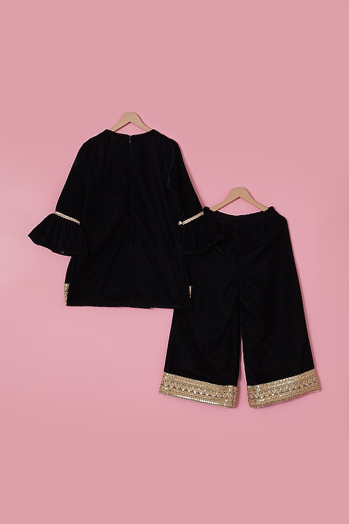 Black Velvet Kurta Set For Girls by The Plum Bum at Pernia's Pop Up Shop