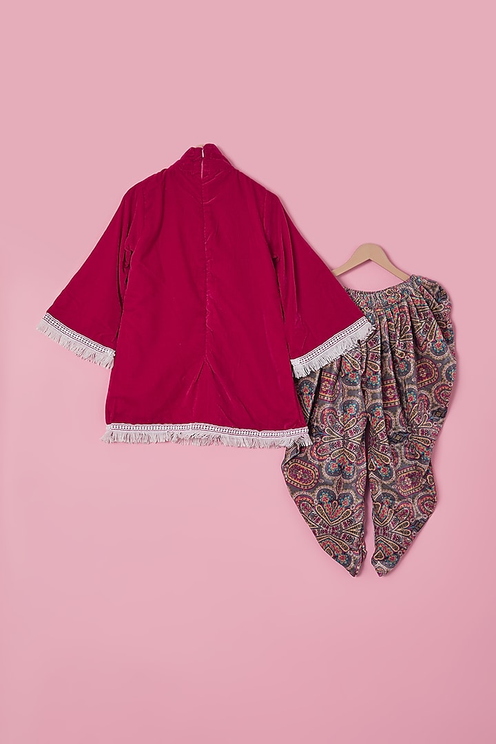Fuchsia Velvet Kurta Set For Girls by The Plum Bum at Pernia's Pop Up Shop