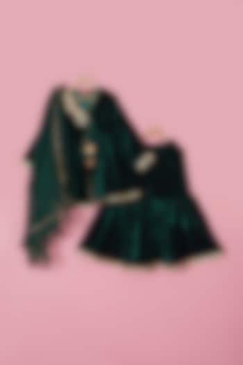 Green Velvet Sharara Set For Girls by The Plum Bum