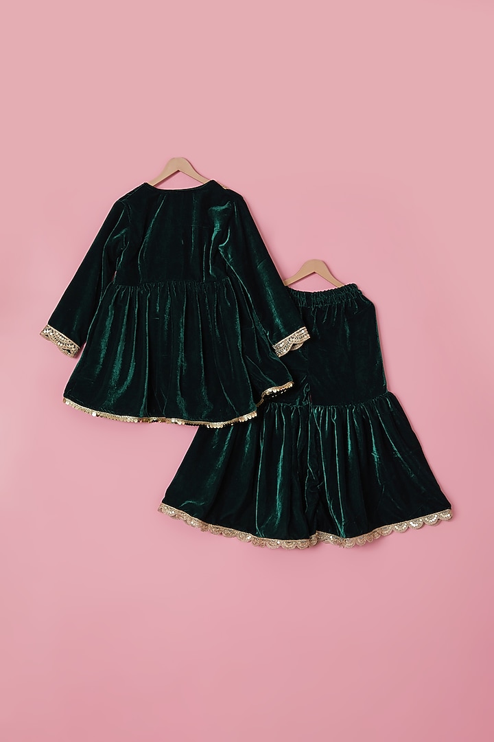 Green Velvet Sharara Set For Girls by The Plum Bum at Pernia's Pop Up Shop