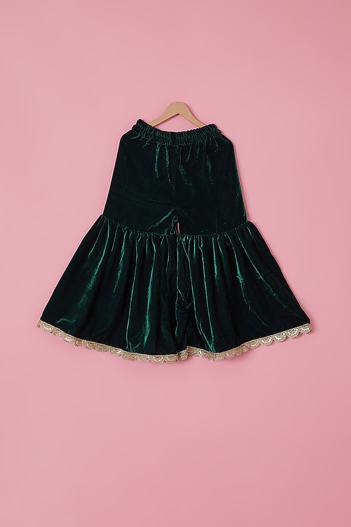 Green Velvet Sharara Set For Girls by The Plum Bum at Pernia's Pop Up Shop