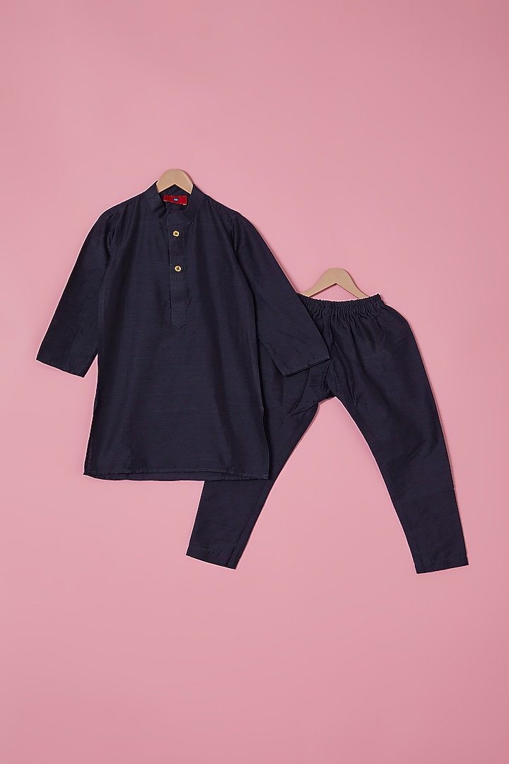 Midnight Blue Velvet Patola Printed Nehru Jacket Set For Boys by The Plum Bum at Pernia's Pop Up Shop