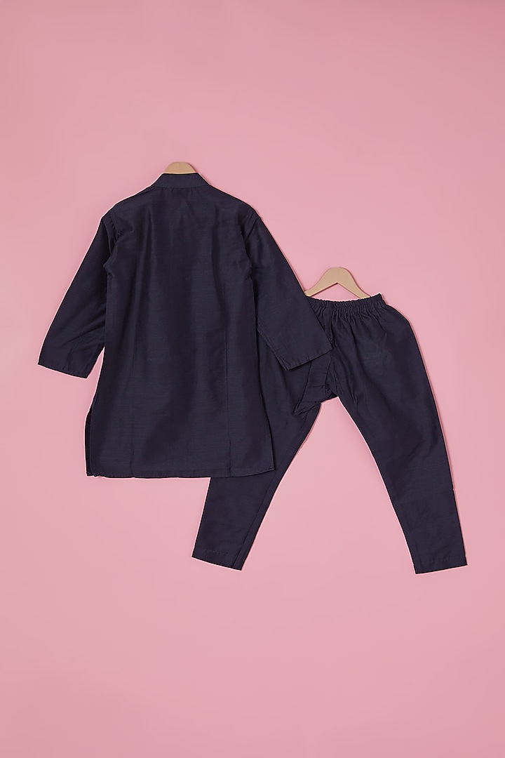 Midnight Blue Velvet Patola Printed Nehru Jacket Set For Boys by The Plum Bum at Pernia's Pop Up Shop