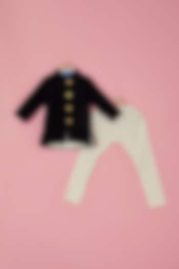 Black Silk & Velvet Jacket Set For Boys by The Plum Bum