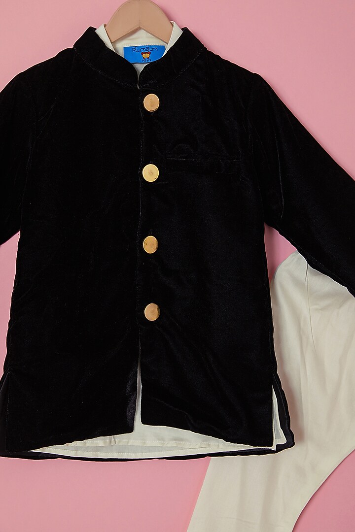 Black Silk & Velvet Jacket Set For Boys by The Plum Bum at Pernia's Pop Up Shop