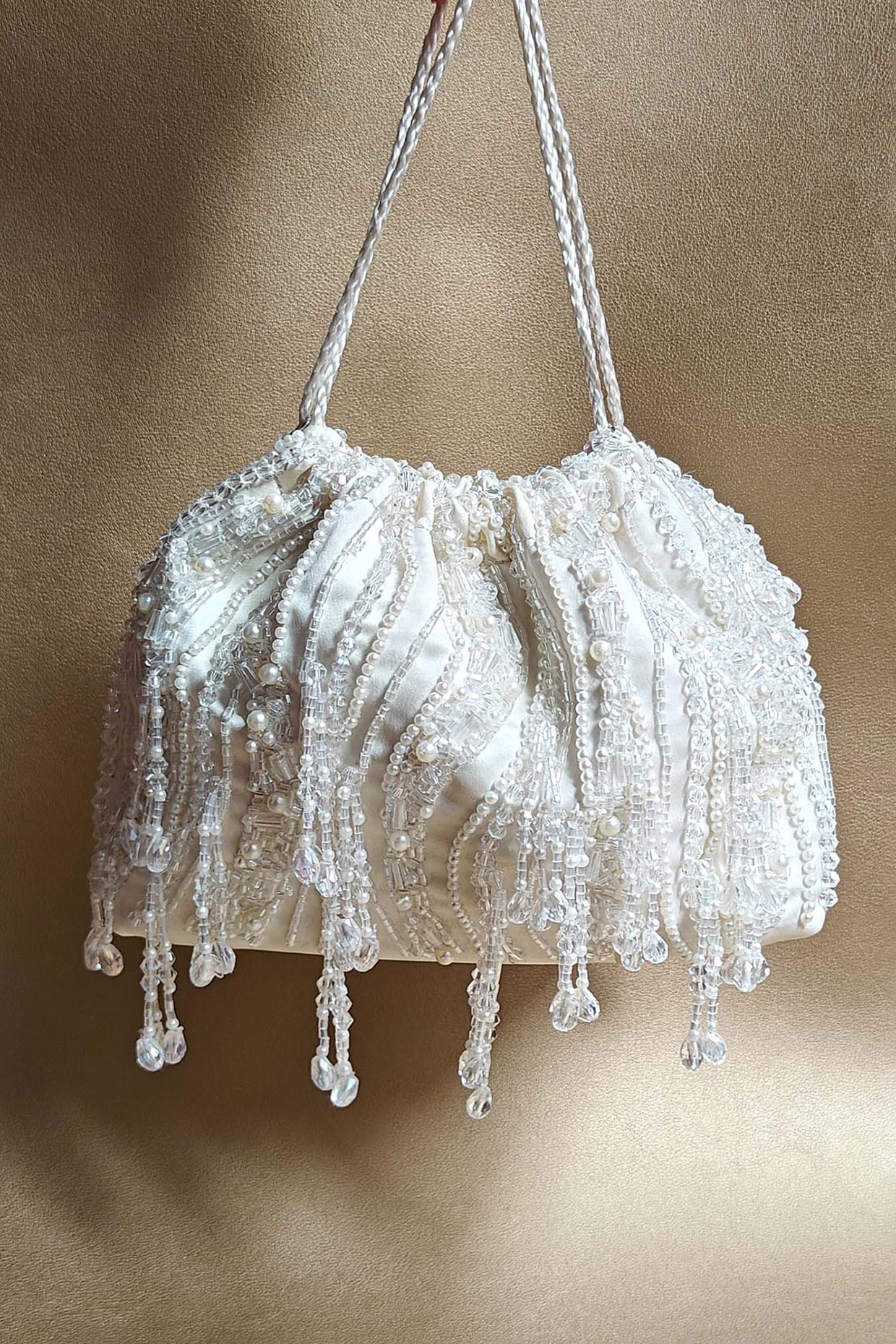 Handmade Rare Dangle White & Gold Faux Silk Embellished Potli Bag | eBay