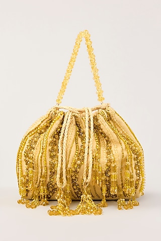 Lime Suede Hand Embellished Potli by PLODE
