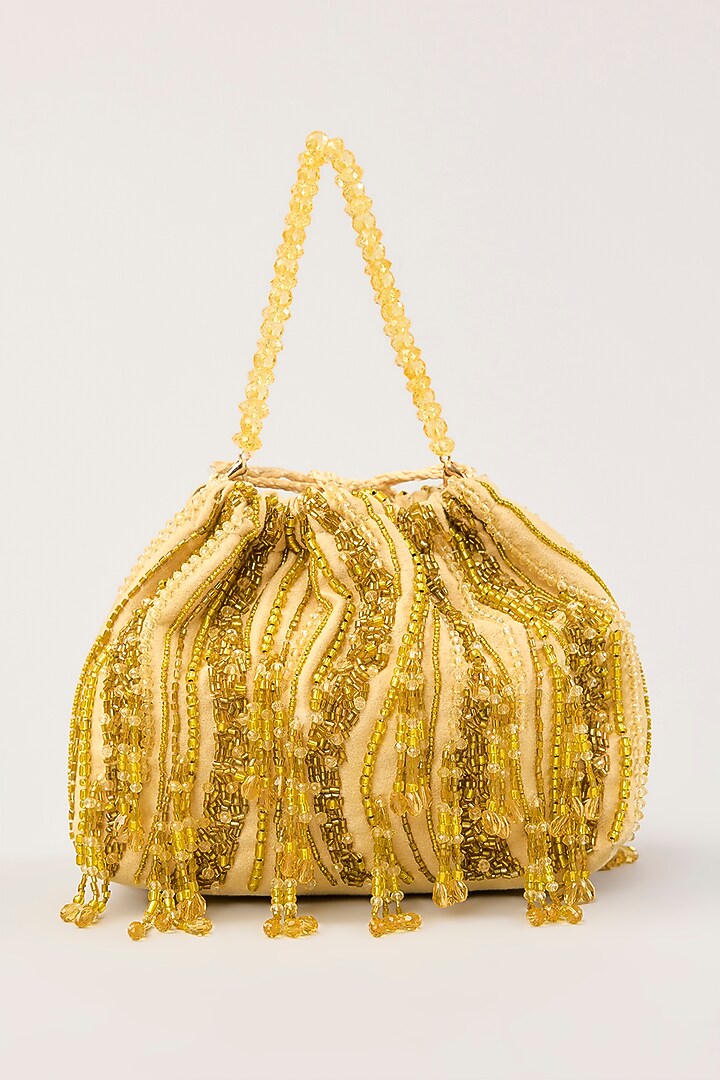 Lime Suede Hand Embellished Potli by PLODE at Pernia's Pop Up Shop