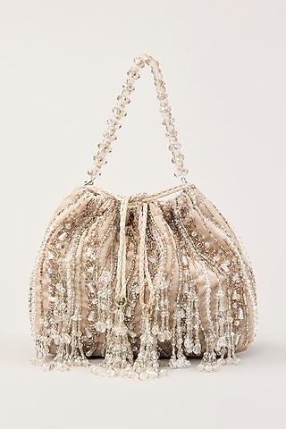 Silver Suede Hand Embellished Potli by PLODE