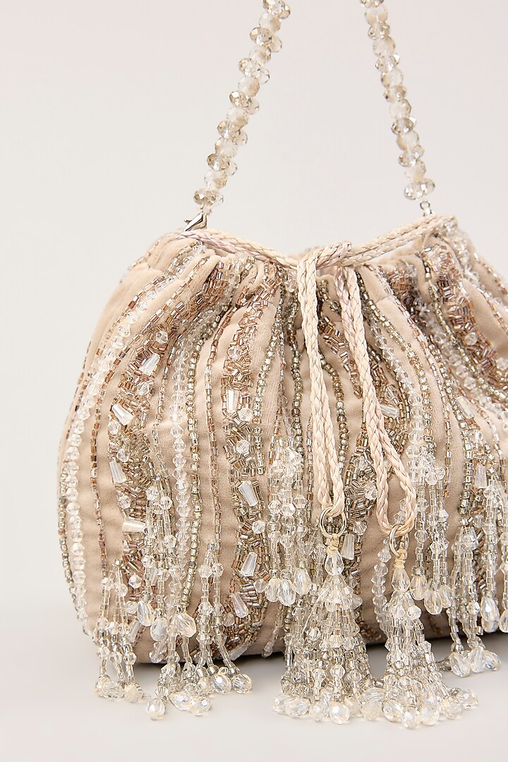 Silver Suede Hand Embellished Potli by PLODE at Pernia's Pop Up Shop