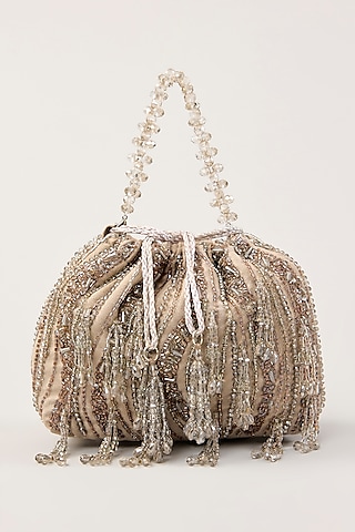 Grey Suede Hand Embellished Potli by PLODE