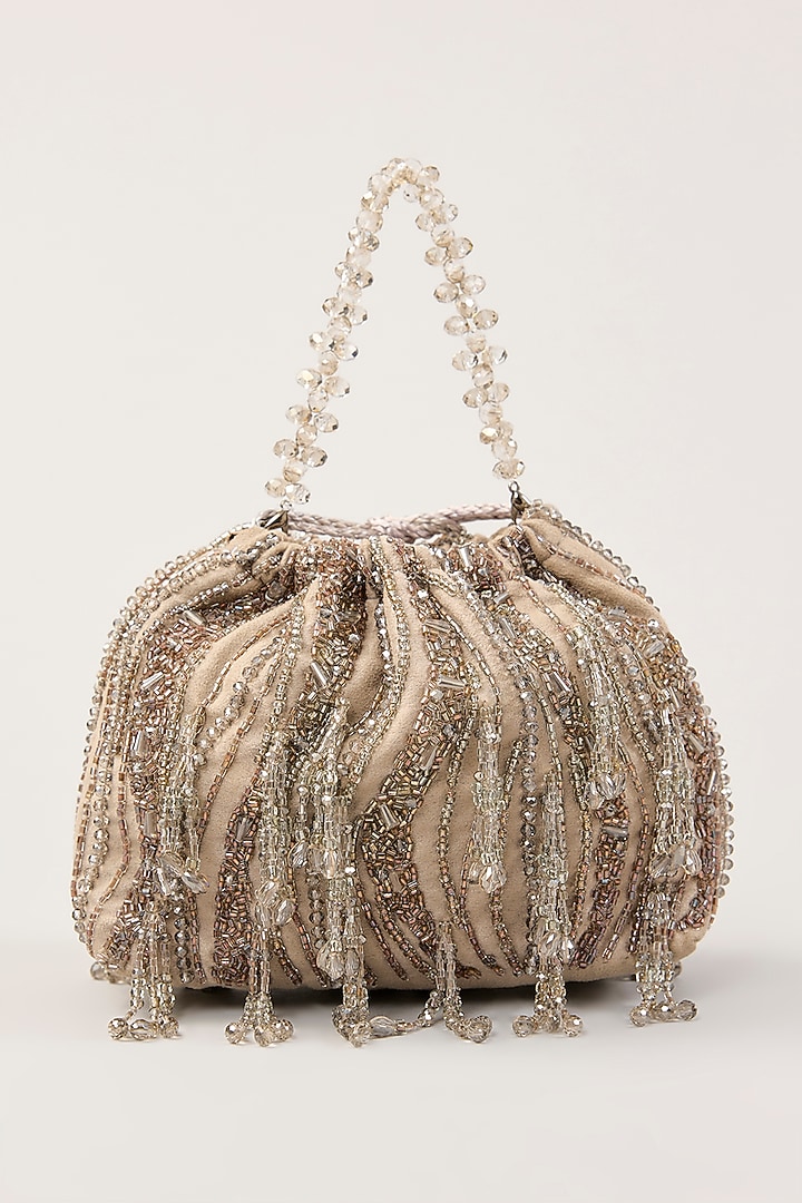Grey Suede Hand Embellished Potli by PLODE at Pernia's Pop Up Shop