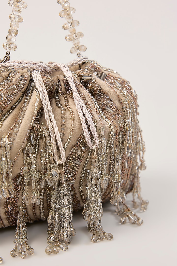 Grey Suede Hand Embellished Potli by PLODE at Pernia's Pop Up Shop
