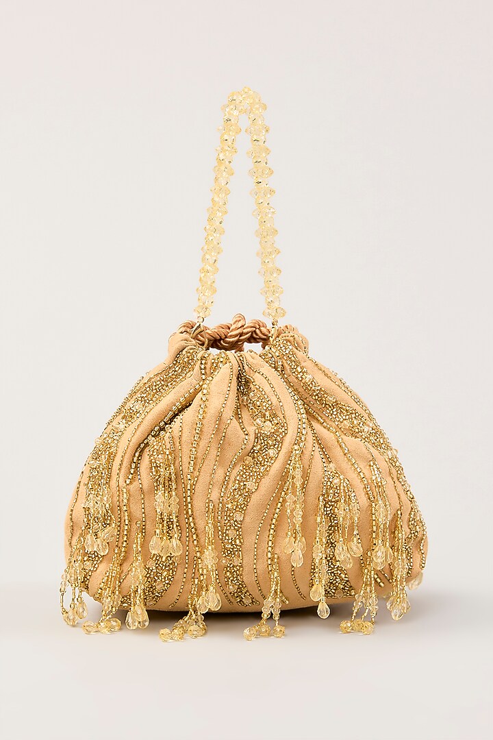 Gold Suede Hand Embellished Potli by PLODE at Pernia's Pop Up Shop