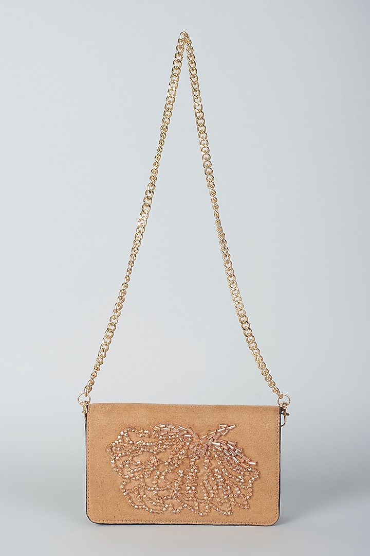 Gold Hand Embroidered Sling Bag by PLODE