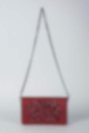 Crimson Red Hand Embroidered Sling Bag by PLODE