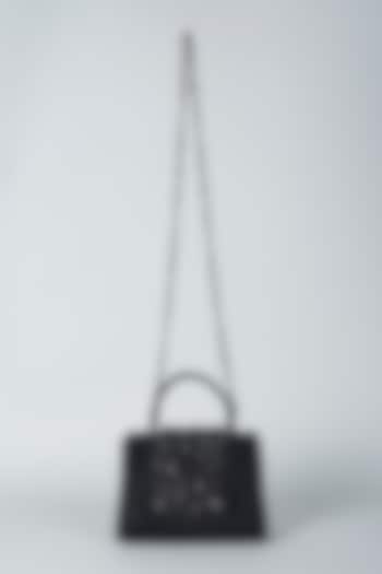 Black Hand Embroidered Crossbody Bag by PLODE