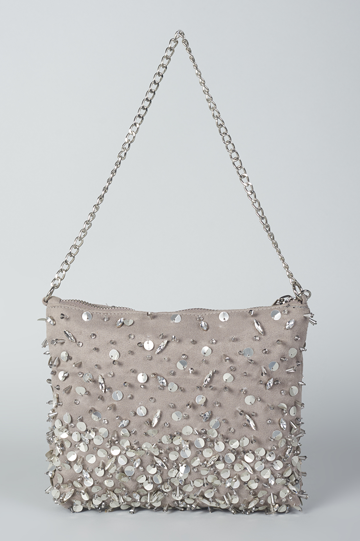 Silver Grey Hand Embroidered Shoulder Bag by PLODE
